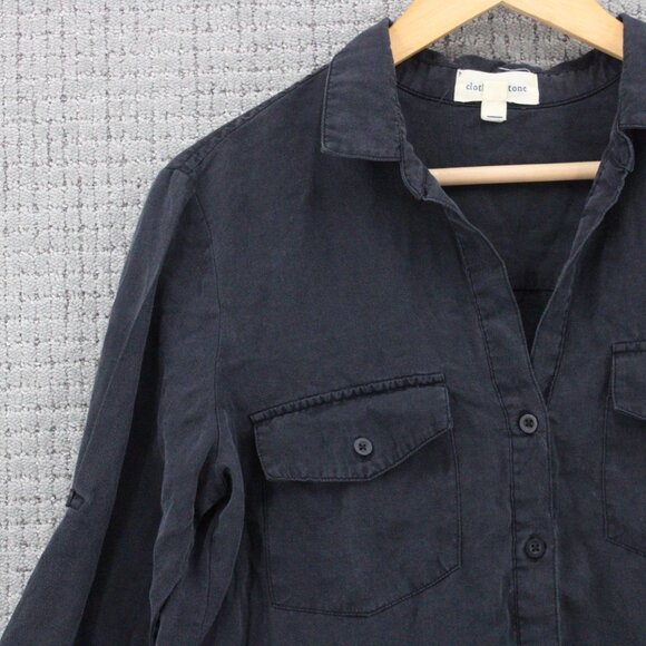 Cloth & Stone Shirt Top Womens Medium M Black Button Down Long Sleeve Collared - Picture 3 of 9